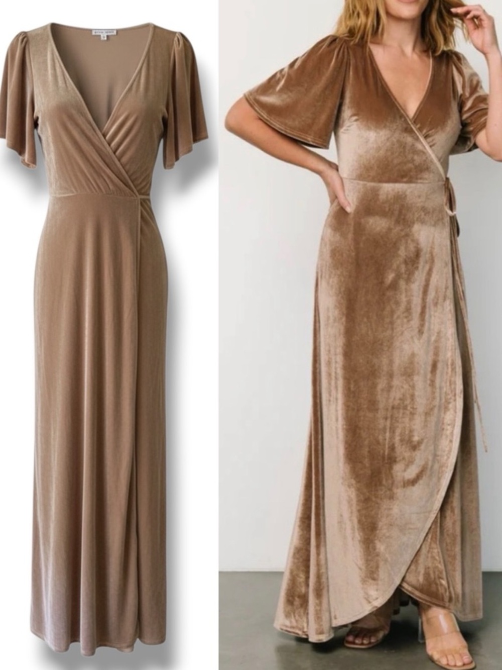 NWT BALTIC BORN Velvet Wrap Maxi Dress Taupe Tan Small